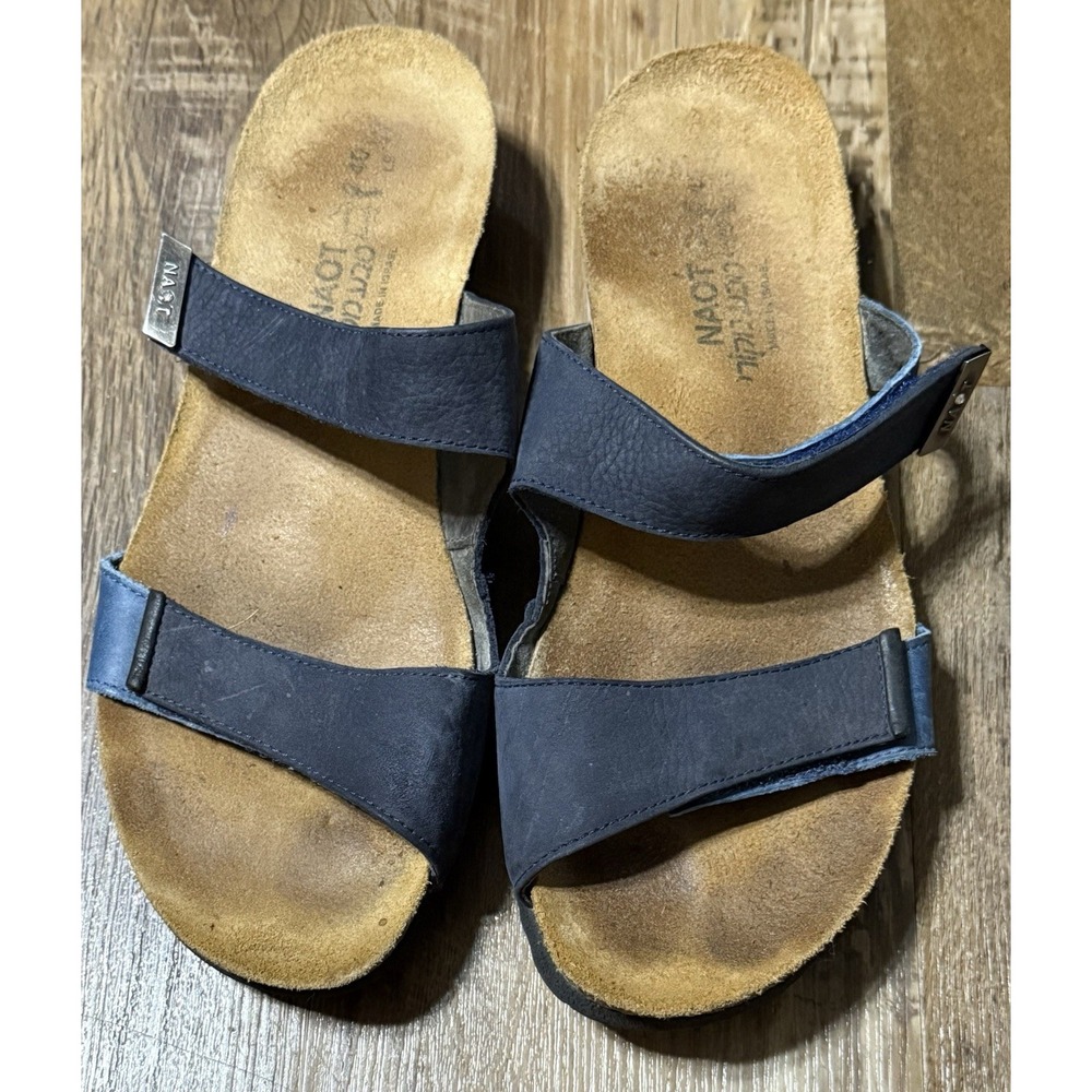 Naot Women's sz 9 Jacey Slide Sandal EU 40 Hook and Loop Navy Leather Bands